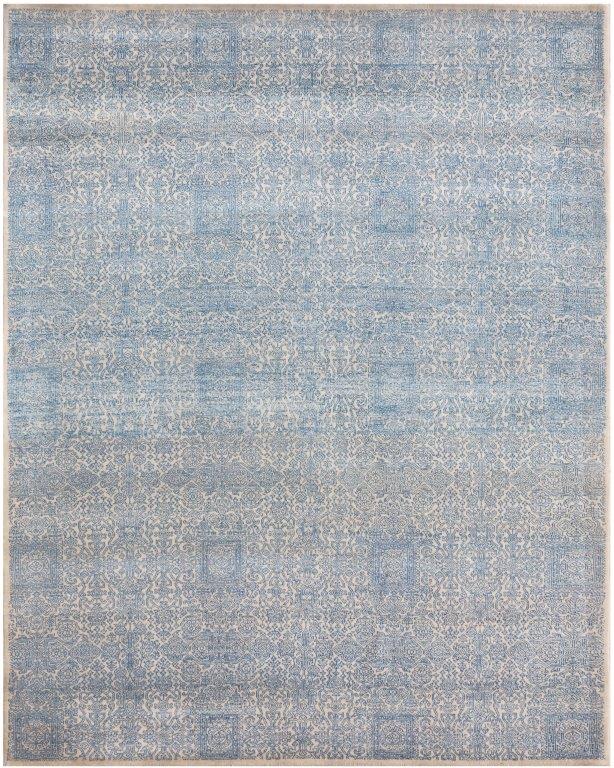 Azure Bloom Hand-Knotted Beige Blue Rug (HK-6181)