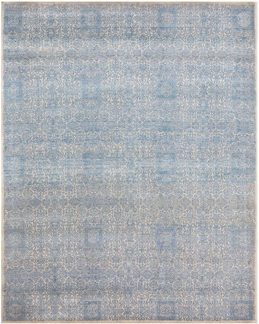 Azure Bloom Hand-Knotted Beige Blue Rug (HK-6181)