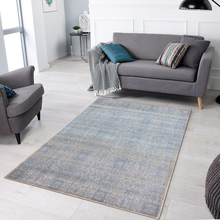 Azure Bloom Hand-Knotted Beige Blue Rug (HK-6181)