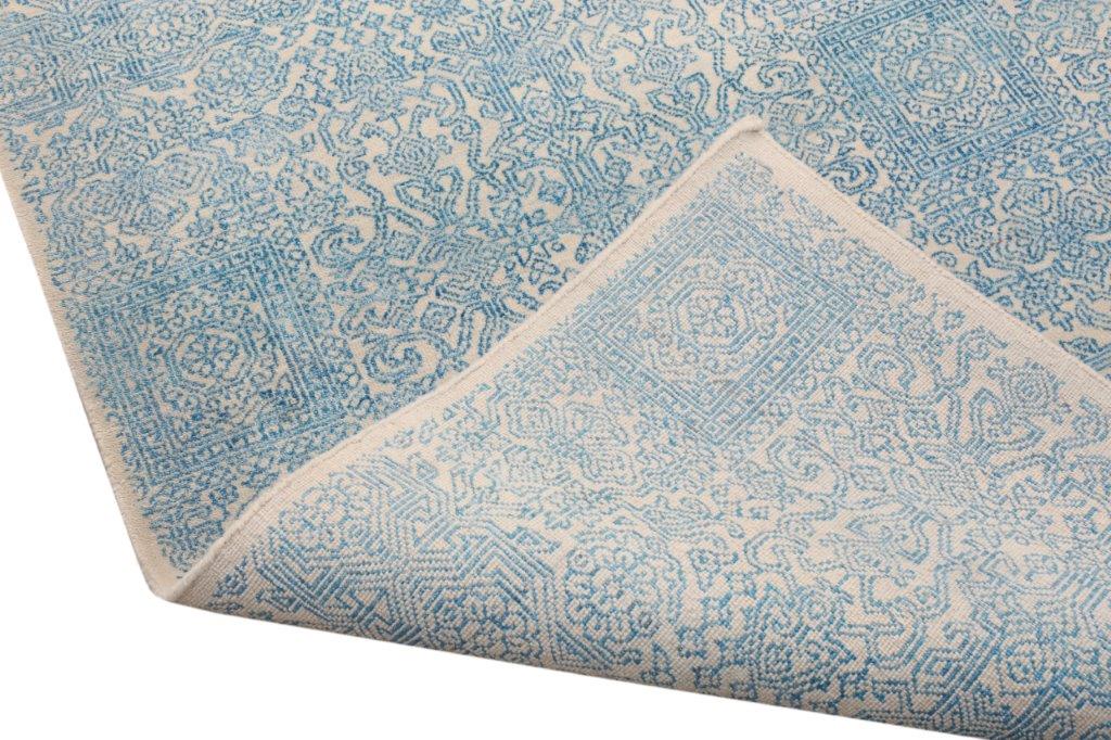 Azure Bloom Hand-Knotted Beige Blue Rug (HK-6181)