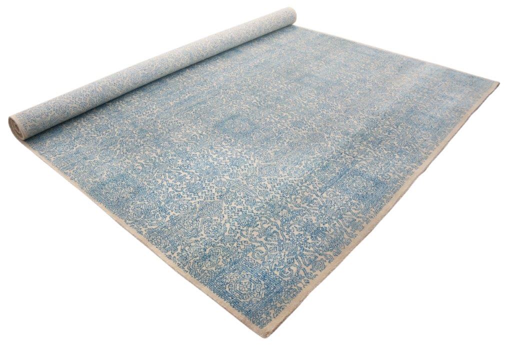 Azure Bloom Hand-Knotted Beige Blue Rug (HK-6181)