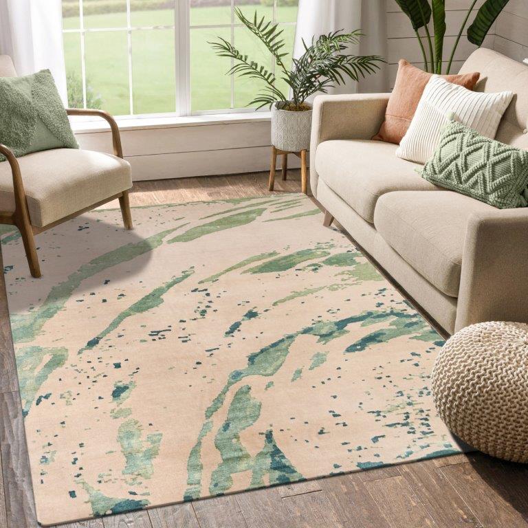 Verdant Harmony Hand knotted Modern Beige Green Rug (HK-M-132)