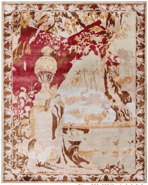 Crimson Heritage Hand knotted Modern Beige Red Rug (HK-Scienary)