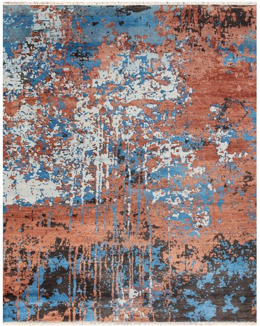 Rustic Azure Abstract Modern Hand knotted Beige Rug (HK-328)