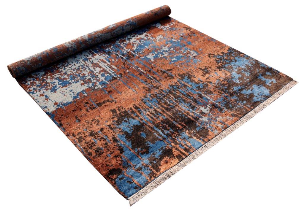 Rustic Azure Abstract Modern Hand knotted Beige Rug (HK-328)