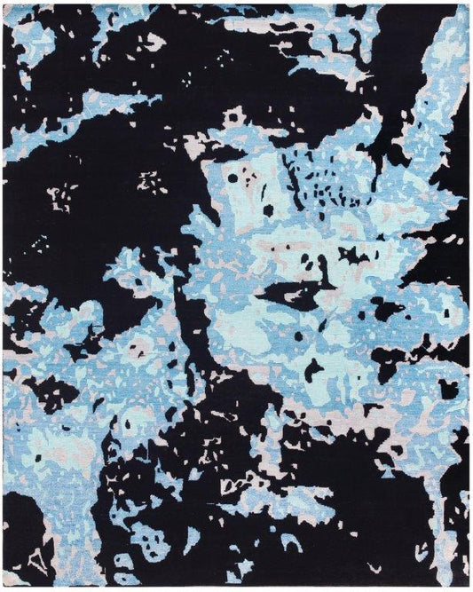 Eclipse Wave Hand knotted Modern Black Blue Rug (HK-TC-1)
