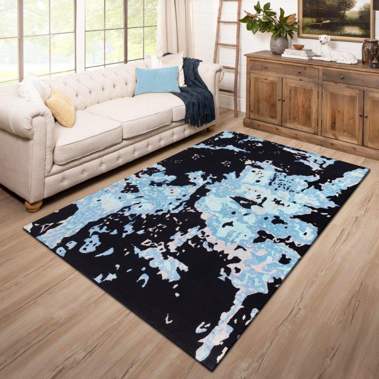 Eclipse Wave Hand knotted Modern Black Blue Rug (HK-TC-1)