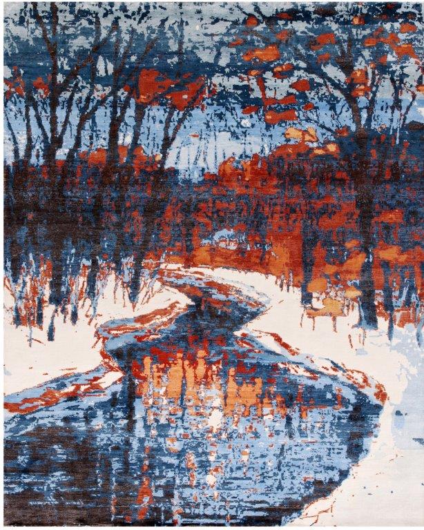 Autumn Reflections Hand knotted Modern Blue Cream Rug (HK-324)
