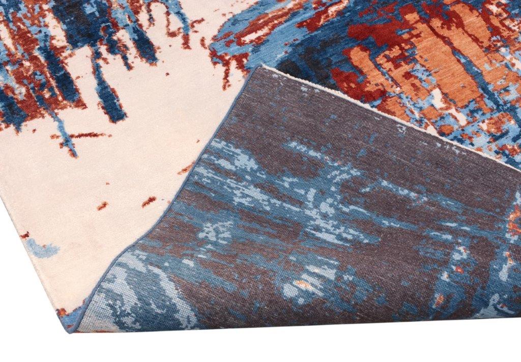 Autumn Reflections Hand knotted Modern Blue Cream Rug (HK-324)