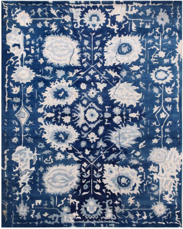 Sapphire Bloom Hand knotted Transitional Blue Rug (HK-217)
