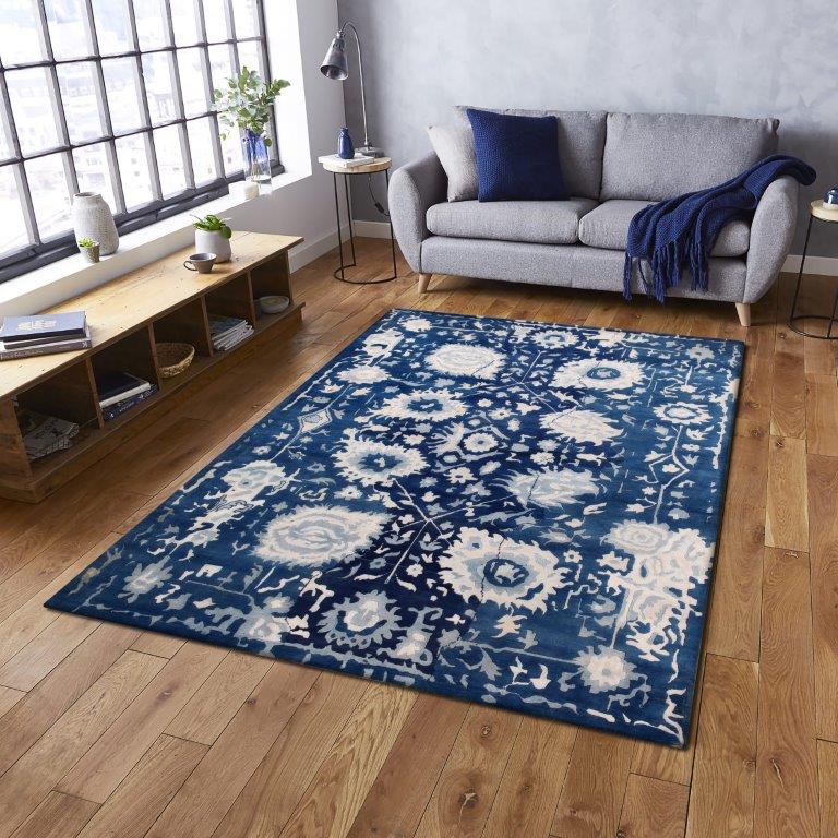 Sapphire Bloom Hand knotted Transitional Blue Rug (HK-217)