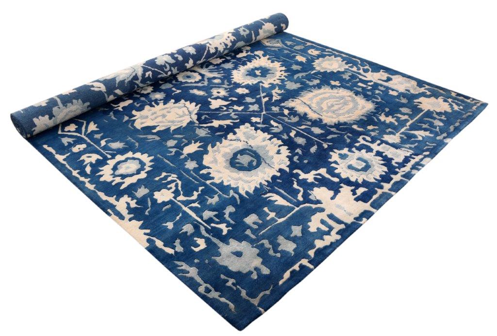 Sapphire Bloom Hand knotted Transitional Blue Rug (HK-217)