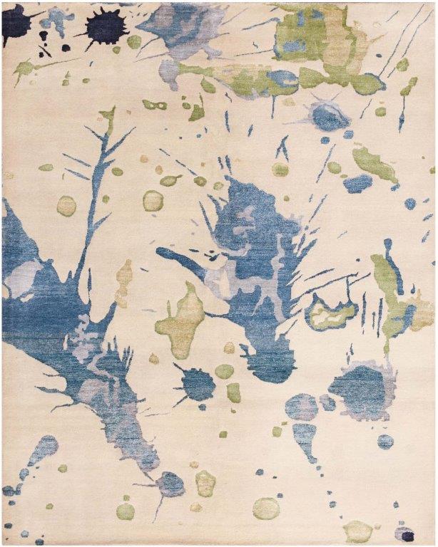 Ocean Serenity Hand knotted Modern Cream Blue Rug (HK-134 B)