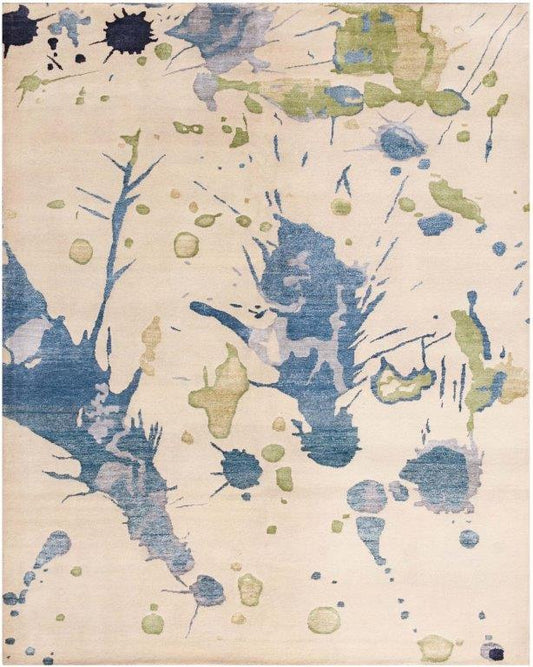 Ocean Serenity Hand knotted Modern Cream Blue Rug (HK-134 B)