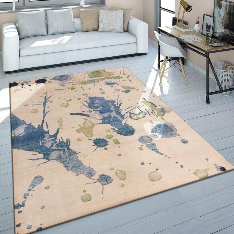 Ocean Serenity Hand knotted Modern Cream Blue Rug (HK-134 B)