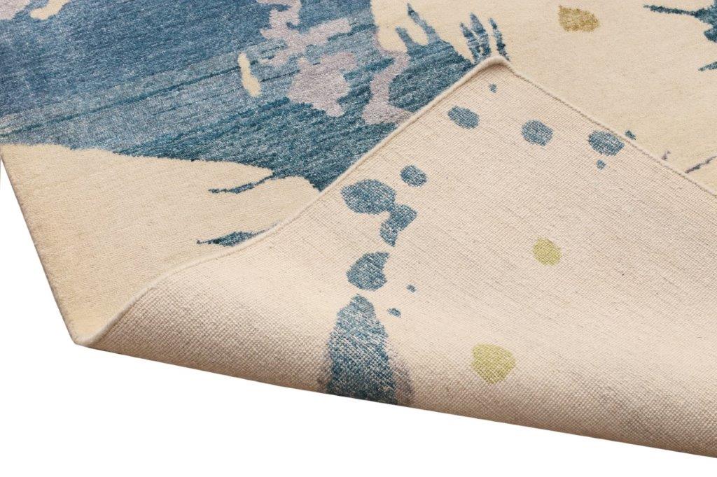 Ocean Serenity Hand knotted Modern Cream Blue Rug (HK-134 B)