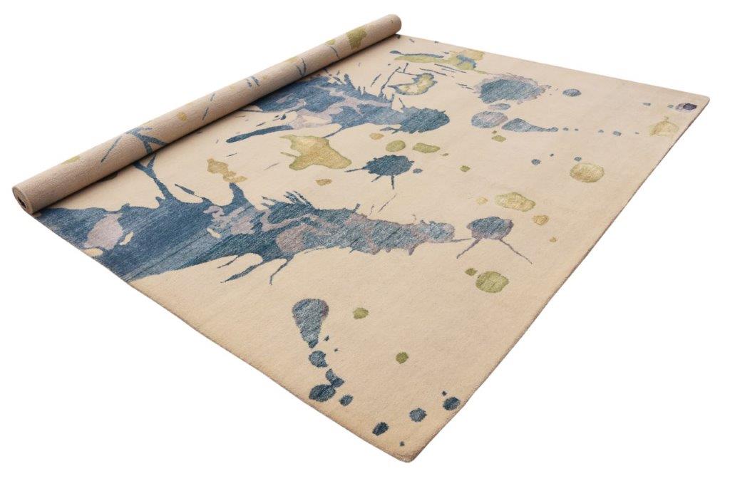 Ocean Serenity Hand knotted Modern Cream Blue Rug (HK-134 B)