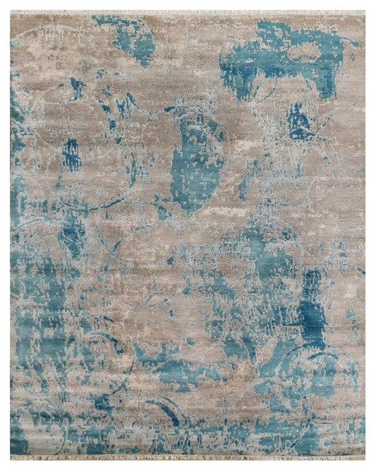 Azure Bloom Hand knotted Modern Grey Blue Rug (TM-326)