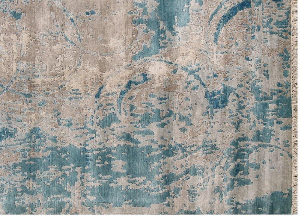Azure Bloom Hand knotted Modern Grey Blue Rug (TM-326)
