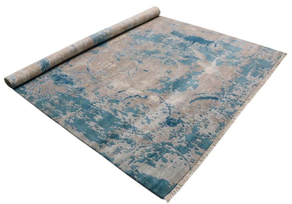 Azure Bloom Hand knotted Modern Grey Blue Rug (TM-326)