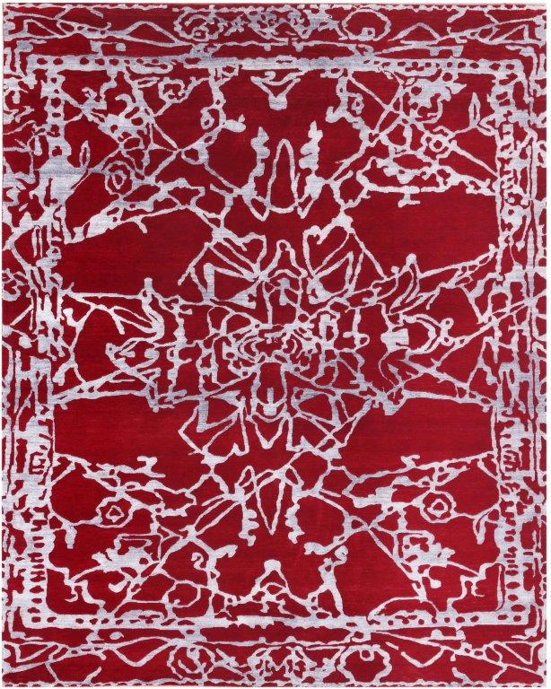 Crimson Blossom Hand knotted Modern Red Rug (HK-KT-250)