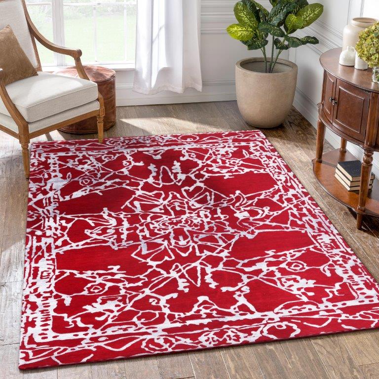 Crimson Blossom Hand knotted Modern Red Rug (HK-KT-250)
