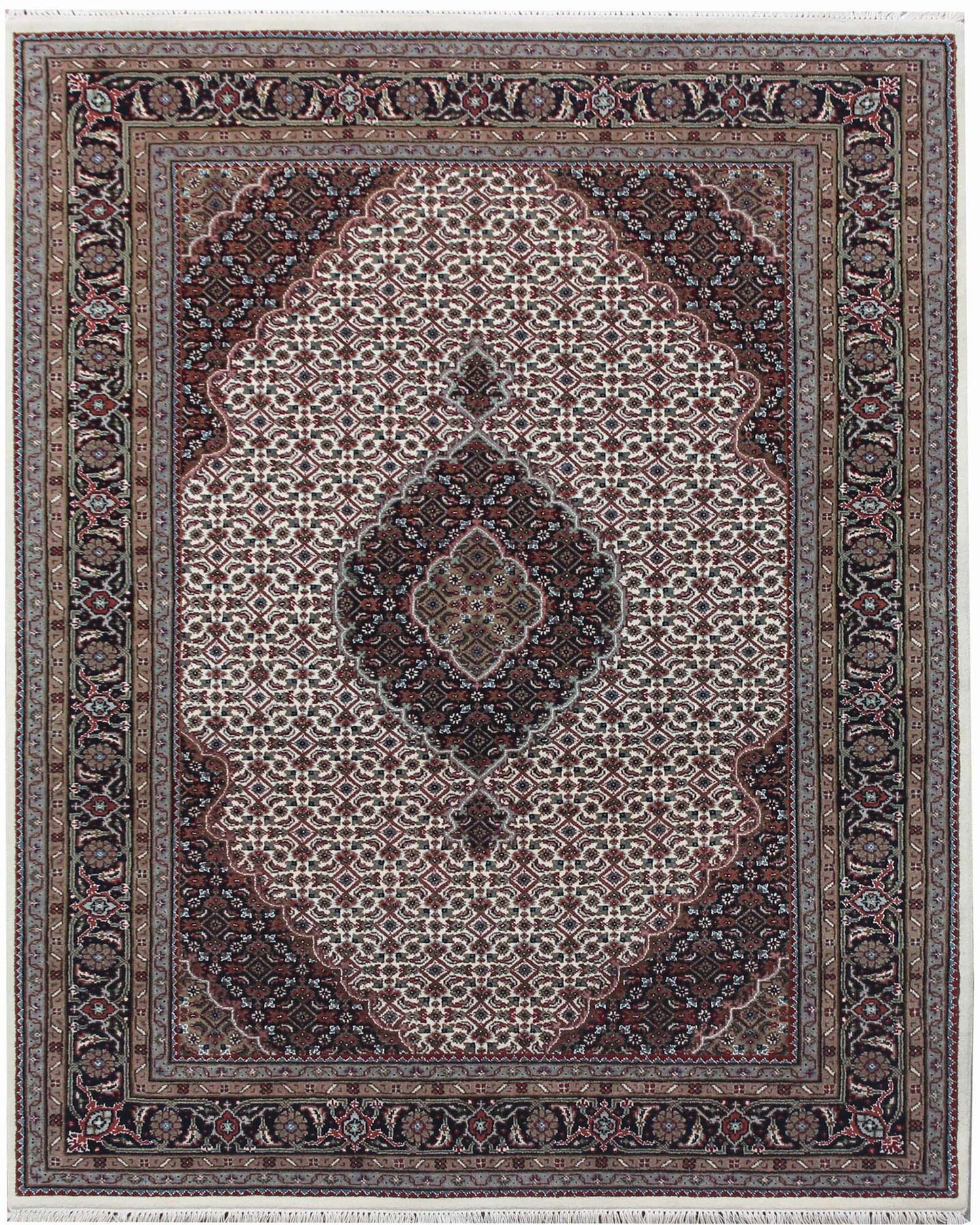 Regal Harmony Hand knotted Traditional Mahi Cream Black Rug (MW-83)