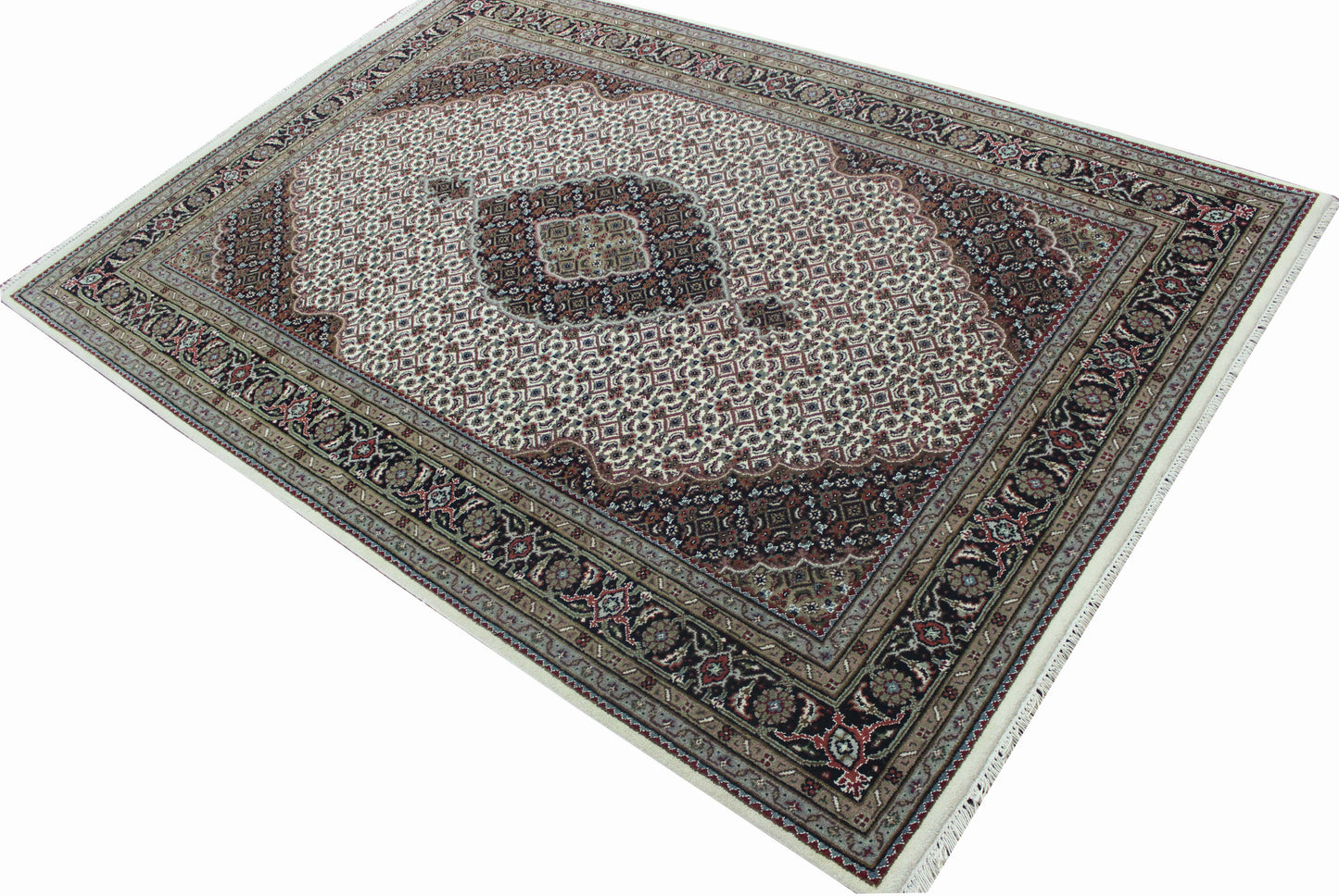 Regal Harmony Hand knotted Traditional Mahi Cream Black Rug (MW-83)