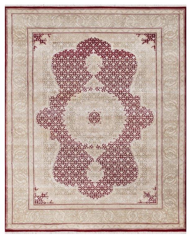 Majestic Hand knotted Traditional Mahi Silk -11 Beige Red Rug (MWS-19)