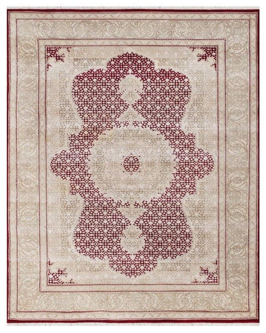 Majestic Hand knotted Traditional Mahi Silk -11 Beige Red Rug (MWS-19)