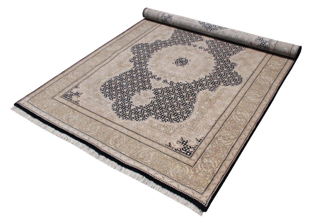 Imperial Mahi Hand knotted Traditional Mahi Silk -11 Beige Black Rug (MWS-20)