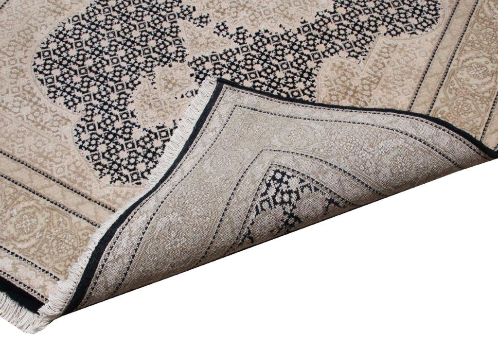 Imperial Mahi Hand knotted Traditional Mahi Silk -11 Beige Black Rug (MWS-20)