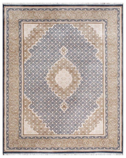 Timeless Elegance blue  Hand knotted Traditional Mahi Silk -22 Blue Grey Rug (MWS-23)