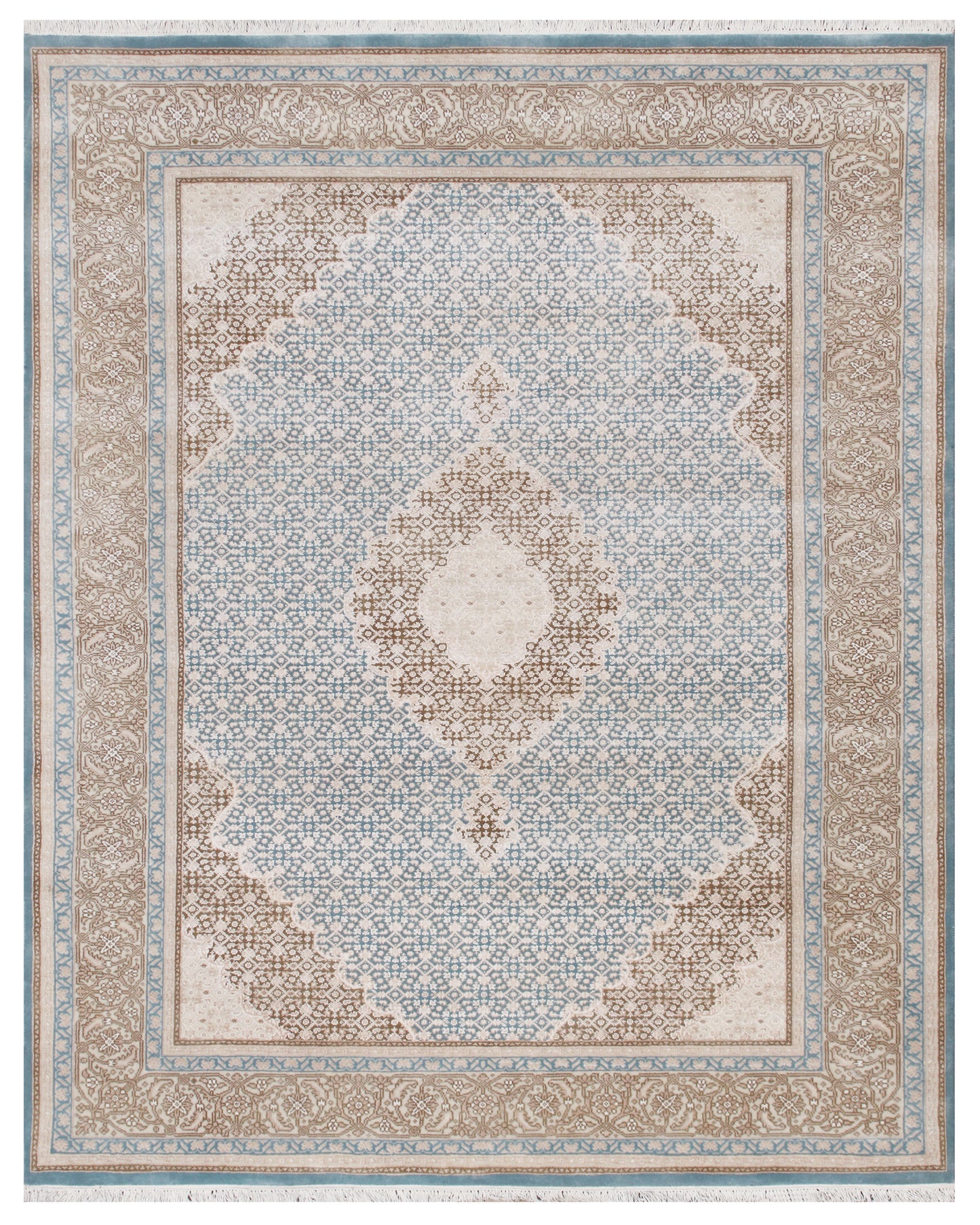 Serene Light Blue Hand knotted Traditional Mahi Silk -22 Lt Blue Rug (MWS-2 )