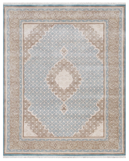 Serene Light Blue Hand knotted Traditional Mahi Silk -22 Lt Blue Rug (MWS-2 )