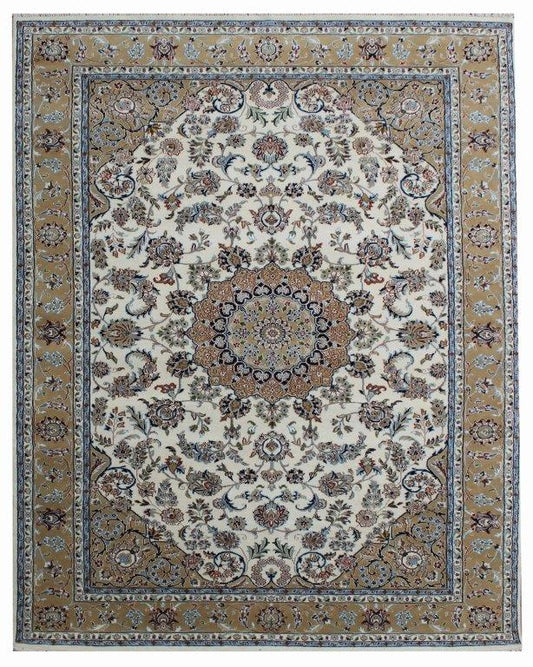Classic Flora Hand knotted Traditional Nain 2 Cream Rug (NN-15)