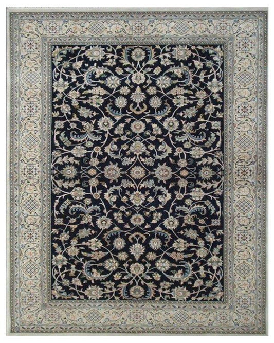 Indirug Midnight Hand knotted Traditional Nain 5 Blue Beige Rug (NN-11)