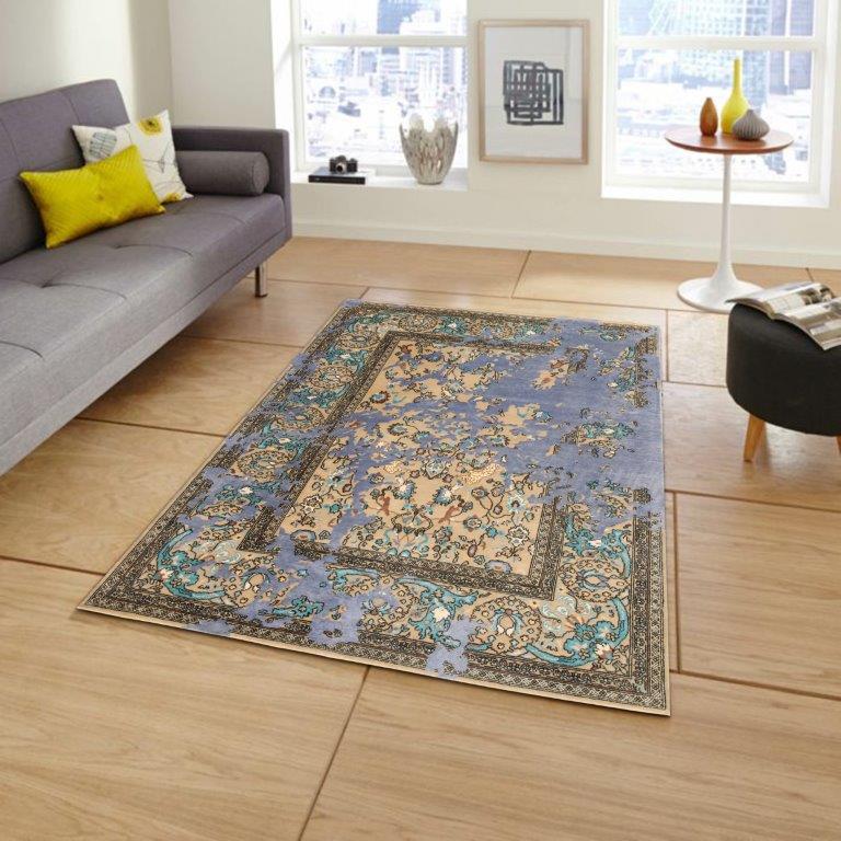 Indirug Azure Hand knotted Transitional Beige Blue Rug (HK-Hunting)