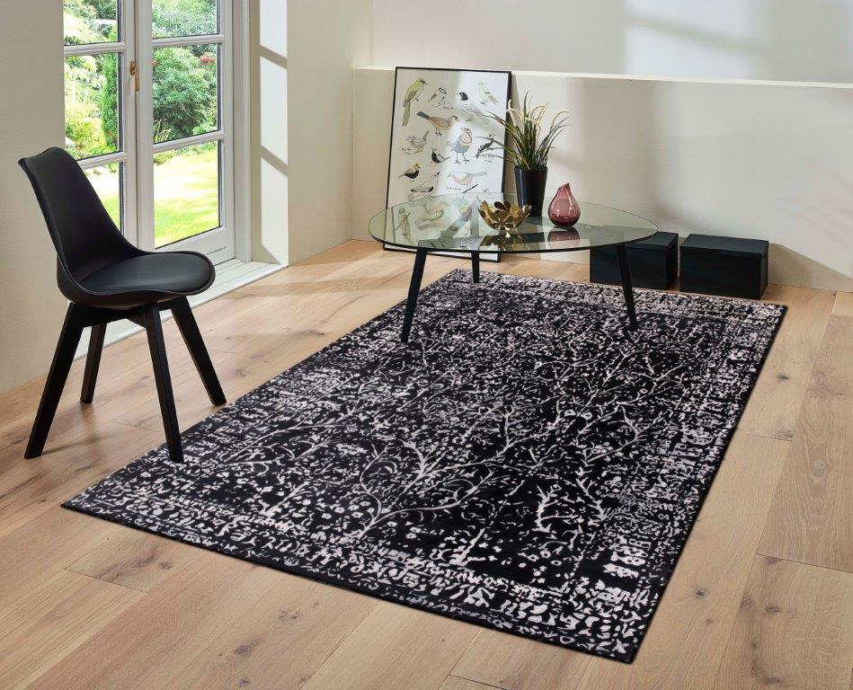 Noir Garden Hand knotted Transitional Black Rug (HK-PZ-6)