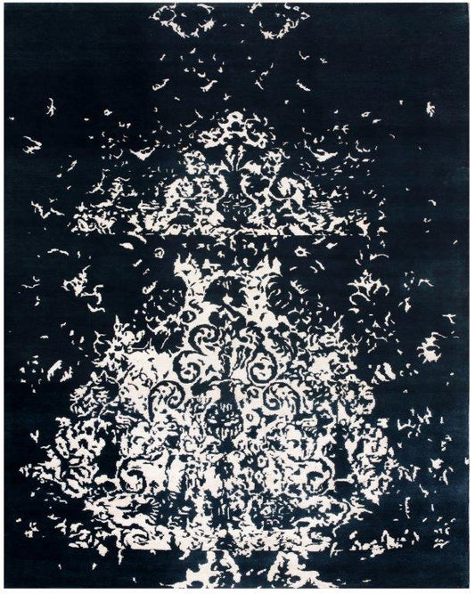 Midnight Majesty  Hand knotted Transitional Blue Cream Rug (HK-242)