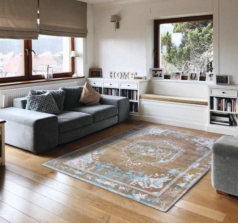 Vinagte Heriz Hand knotted Transitional Brown Blue Cream Rug (HK-Heriz-102)