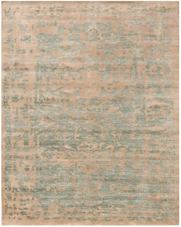 Vintage Faded Hand knotted Transitional Green Cream Rug (HK-5599)