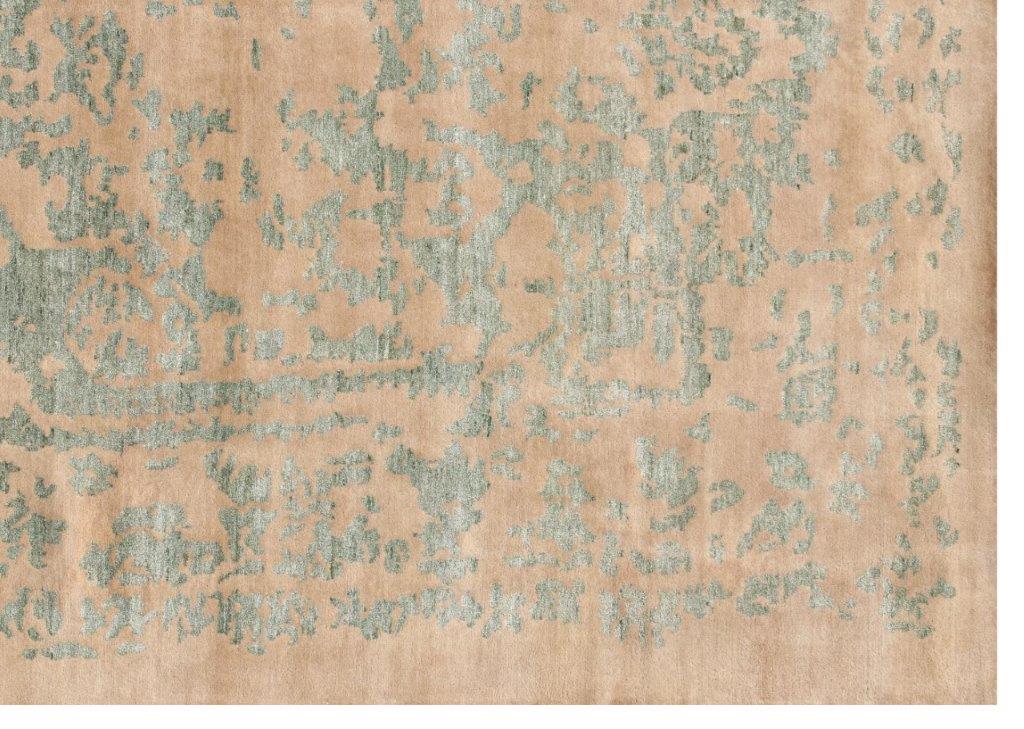 Vintage Faded Hand knotted Transitional Green Cream Rug (HK-5599)