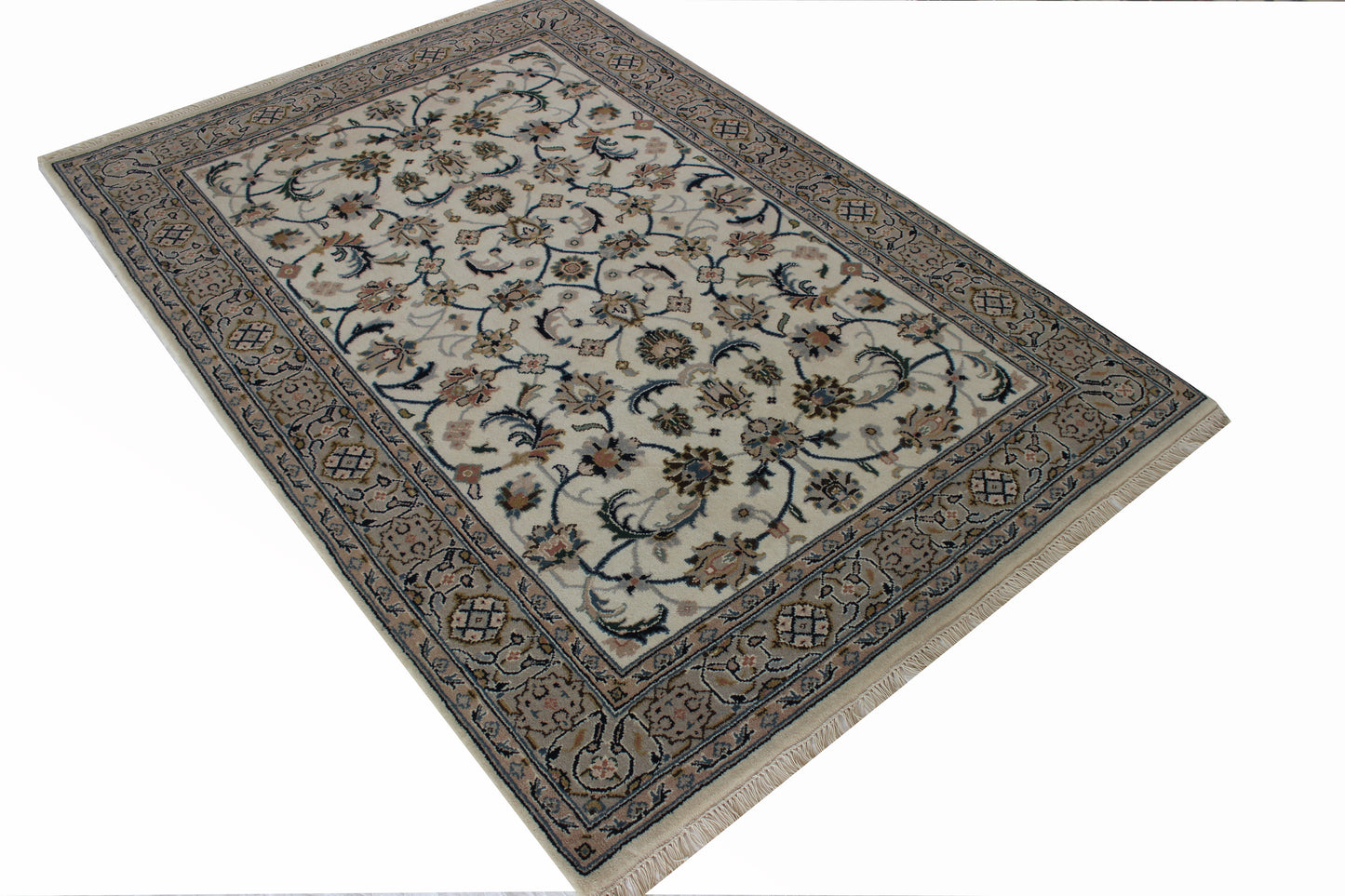 Indirug Frost Hand knotted Traditional Nain 5 Cream Beige Rug (NN-1)