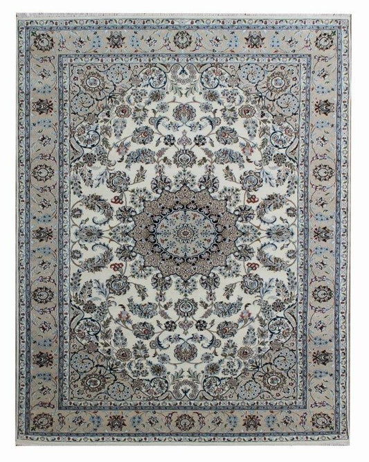 Indirug Royal  Hand knotted Traditional Nain 4 Cream Beige Rug (NN-19)