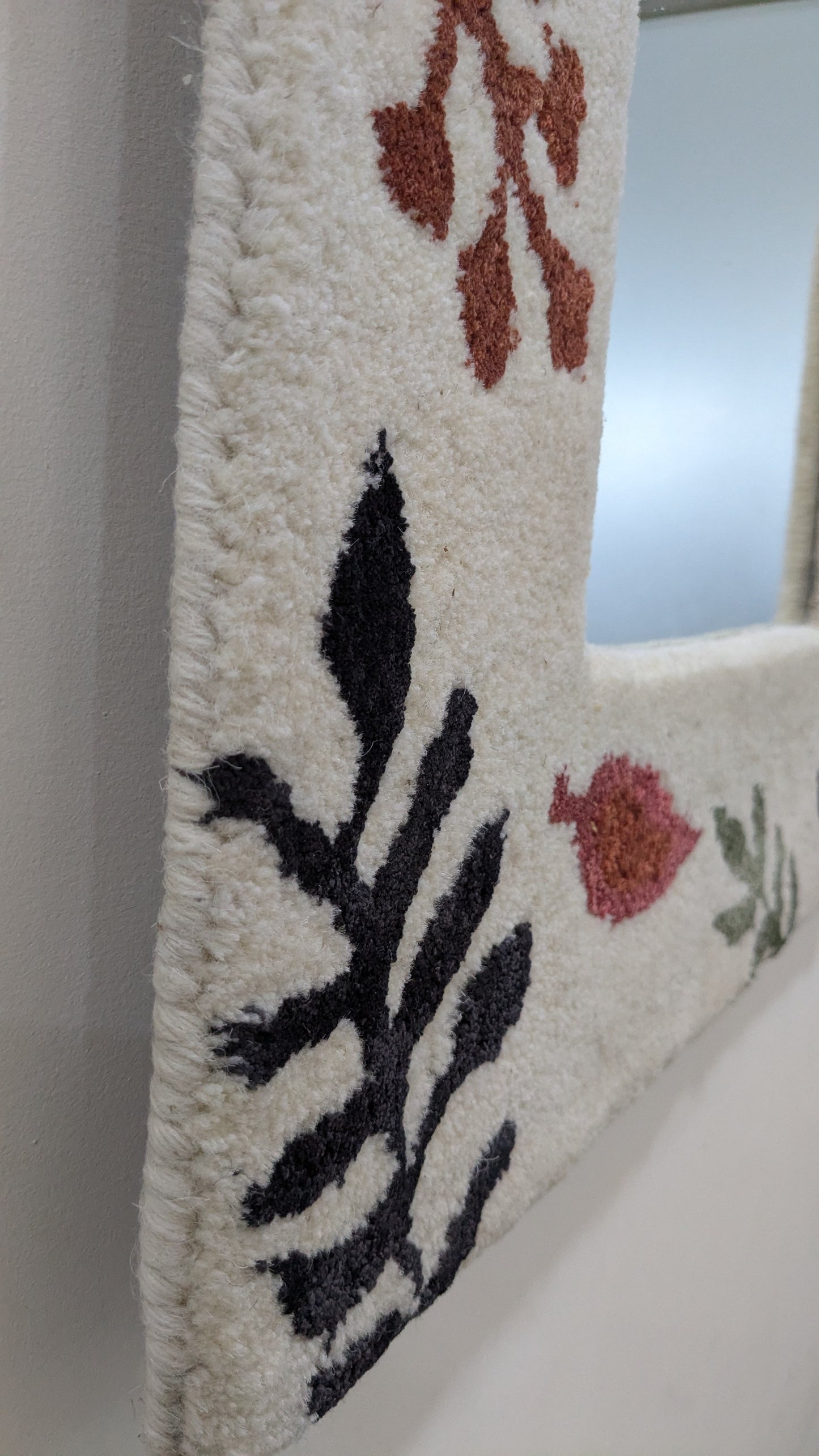 Arched Botanical Mirror Frame - Handmade Wool Leaf Pattern Boho Mirror