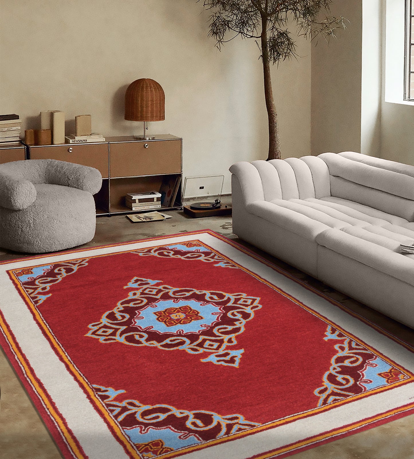 Crimson Solstice Wool Rug