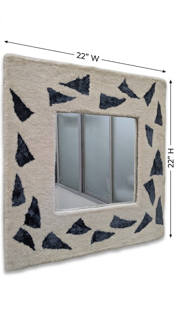 Geometric Tufted Mirror Frame - Handmade Wool Boho Wall Mirror