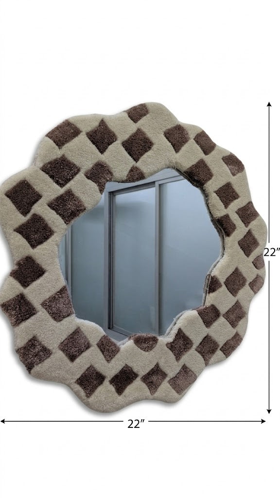 Wavy Checkered Mirror Frame - Handmade Wool Boho Scandi Wall Mirror