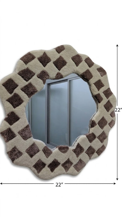 Wavy Checkered Mirror Frame - Handmade Wool Boho Scandi Wall Mirror